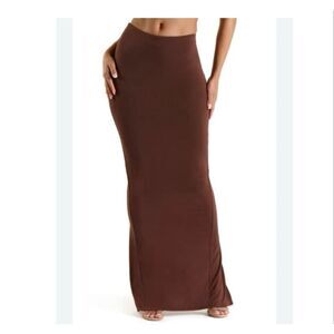 Naked Wardrobe maxi stretch chocolate skirt back slit size L